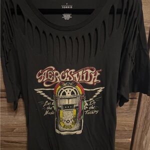 torrid Black Aerosmith Jukebox Graphic Tee with Slashed Detail